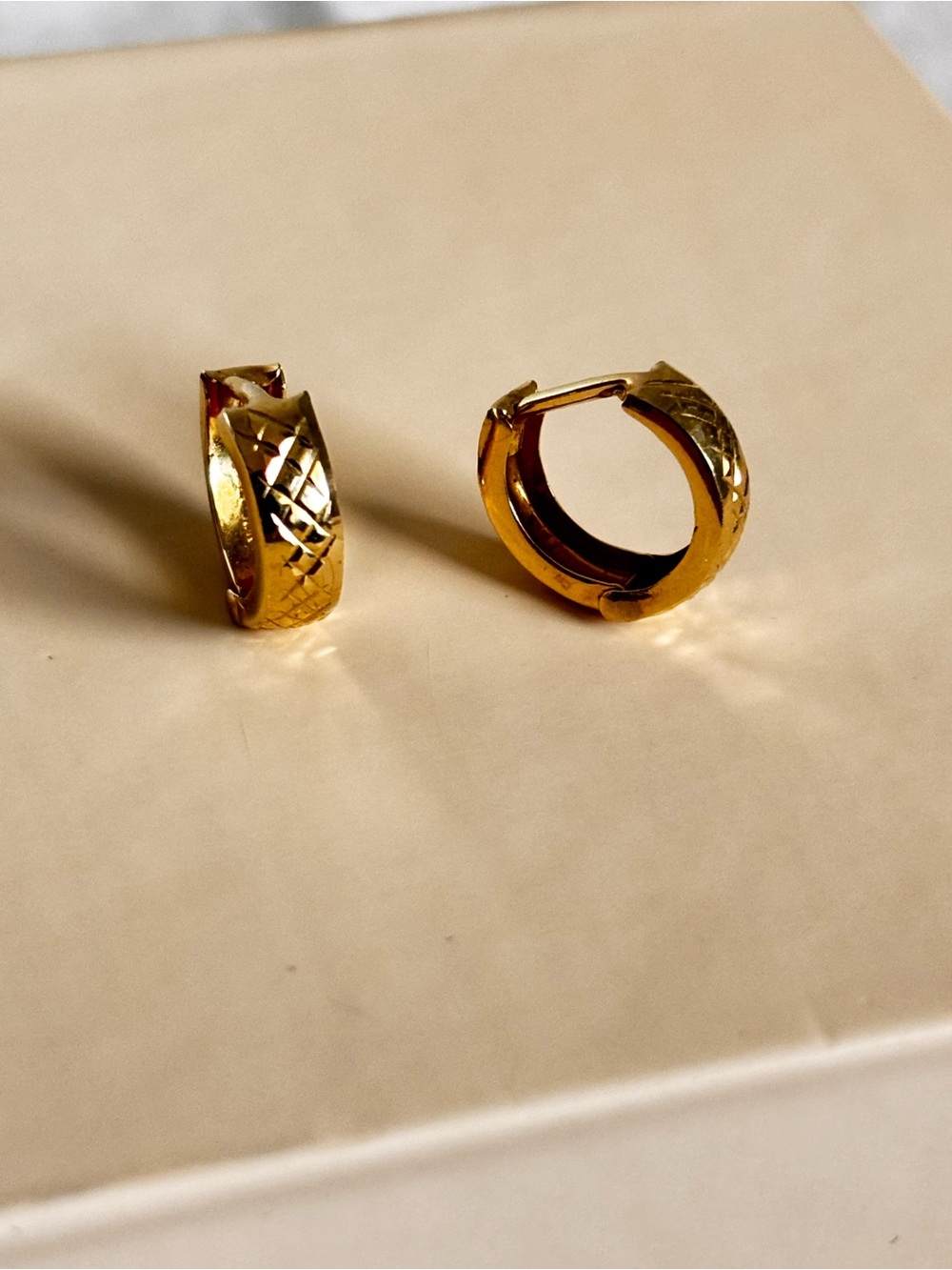 Gold Textured Huggie Hoop Earrings 10 Karat Gold Dainty Classic Minimalist